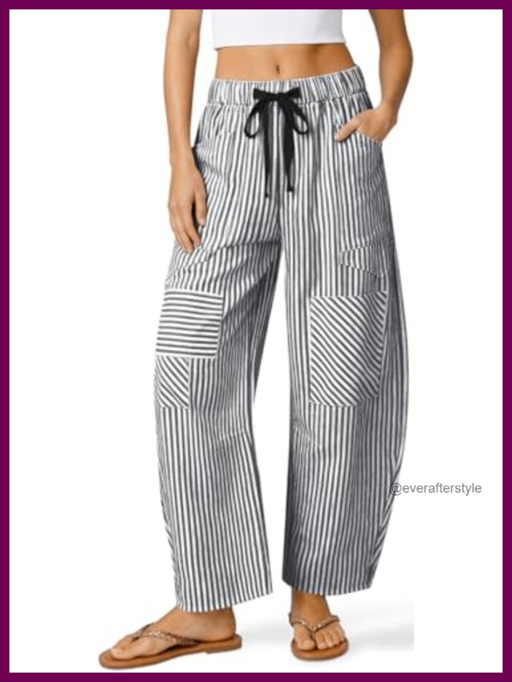 TARSE Linen Blend Barrel Pants Drawstring Wide Leg Pockets Y2K